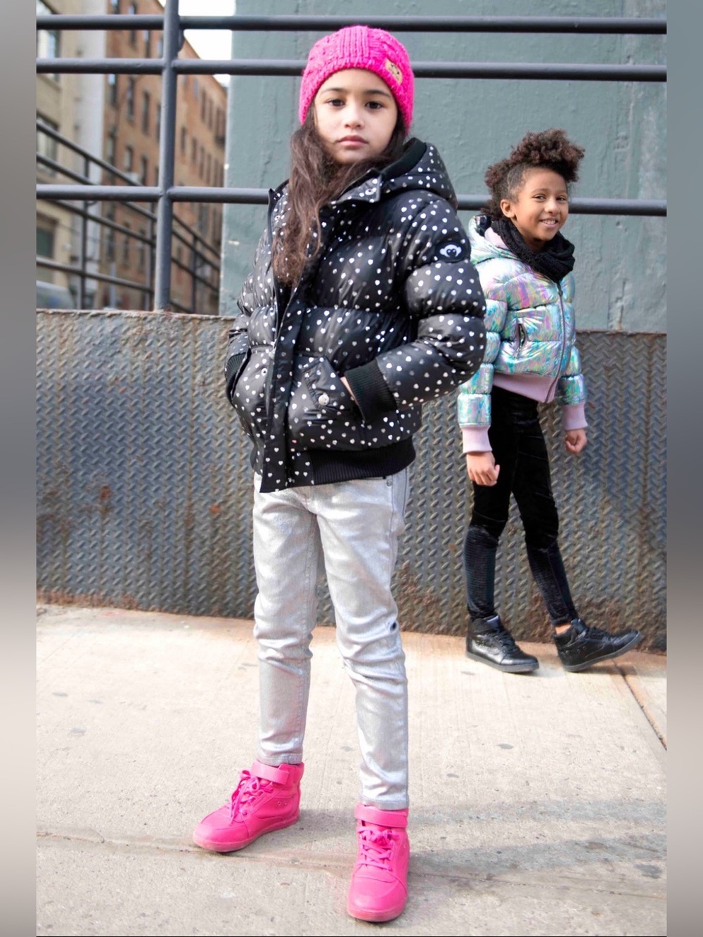 Appaman Girls Hearts Puffy Coat Size 6 Black Silver Down Puffer Jacket Hooded